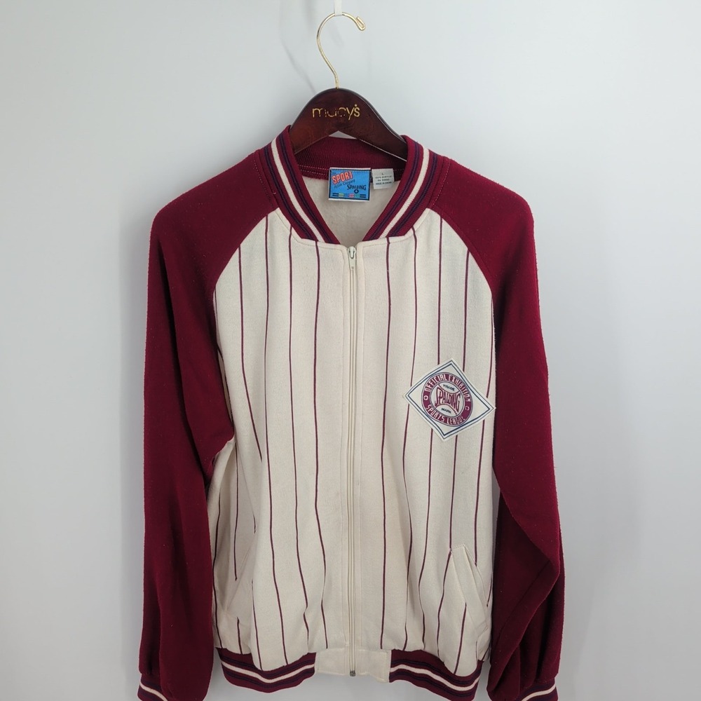Vtg 90s Sport‎ Active Company Spalding League Striped Jacket White Red Sz L